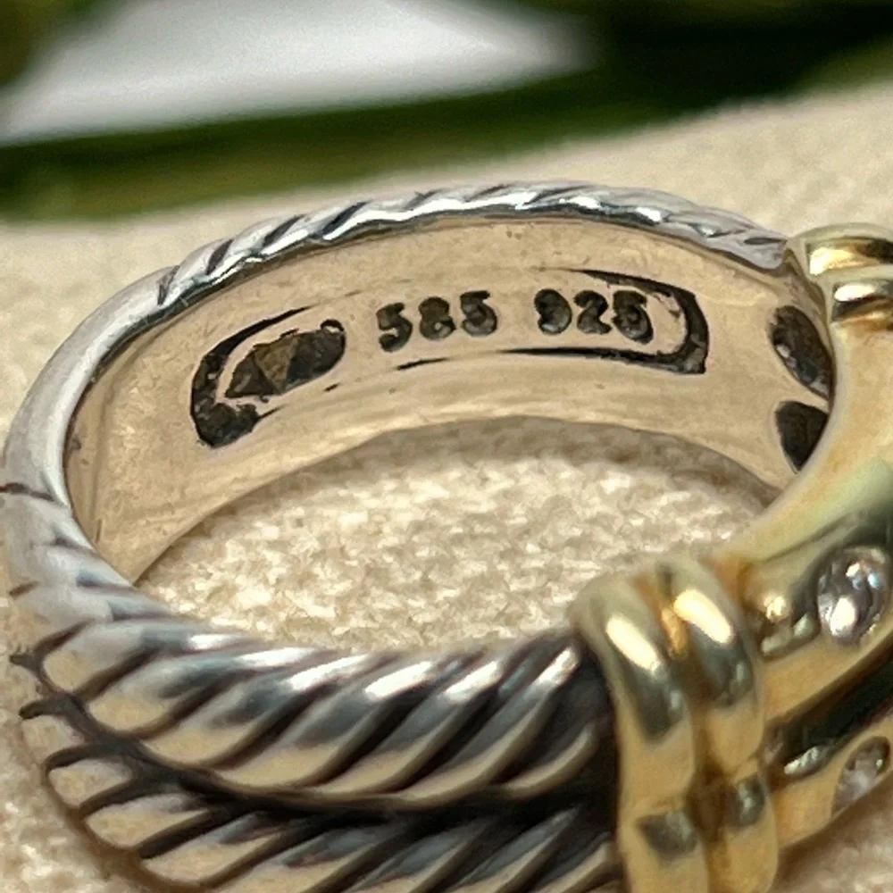 David Yurman Diamond Double Row Metro Cable Ring  .925/14K - Picture 8 of 11